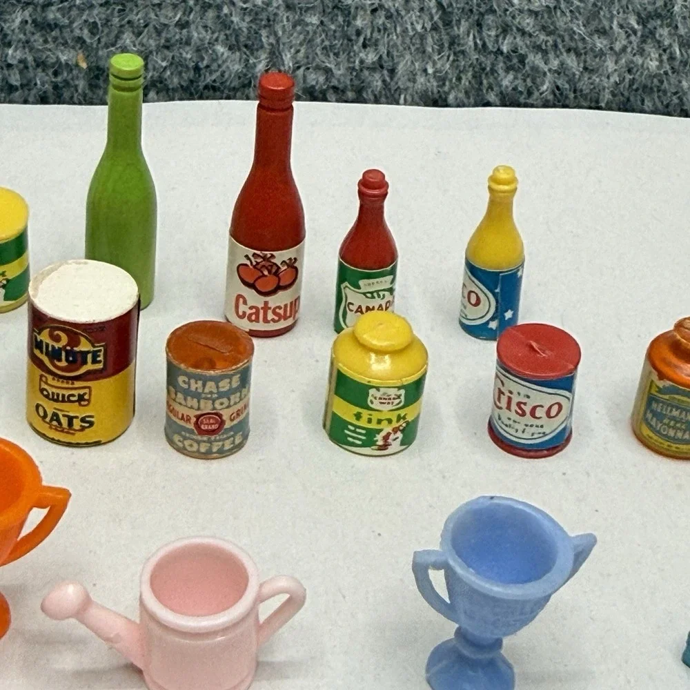 Vintage dollhouse lot miniature‎ kitchen food books his/her towels plates wallet